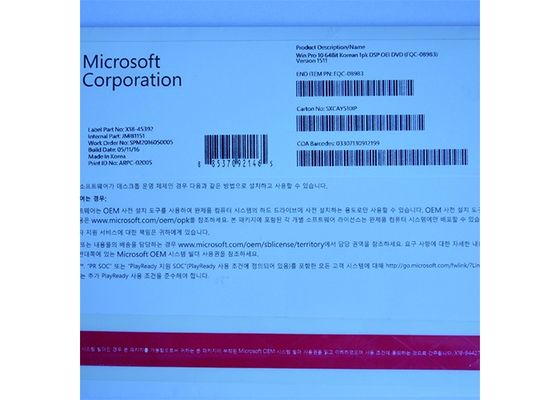 China Versión completa de la favorable del OEM del Microsoft Windows 10 de la etiqueta engomada 64bit llave del producto proveedor