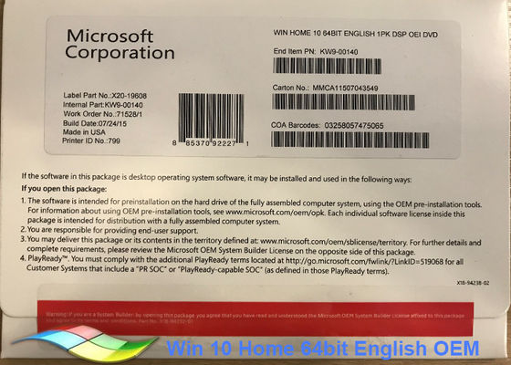 China Licencia del hogar de Windows 10 de la llave del producto del hogar llave del producto del hogar de Windows 10 de la versión/del software/de Windows completos 10 del triunfo 10 favorable proveedor