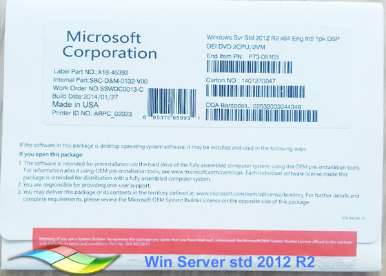 China El paquete original 2012 del OEM FPP del 100% Windows Server 64bit estándar en línea activa proveedor
